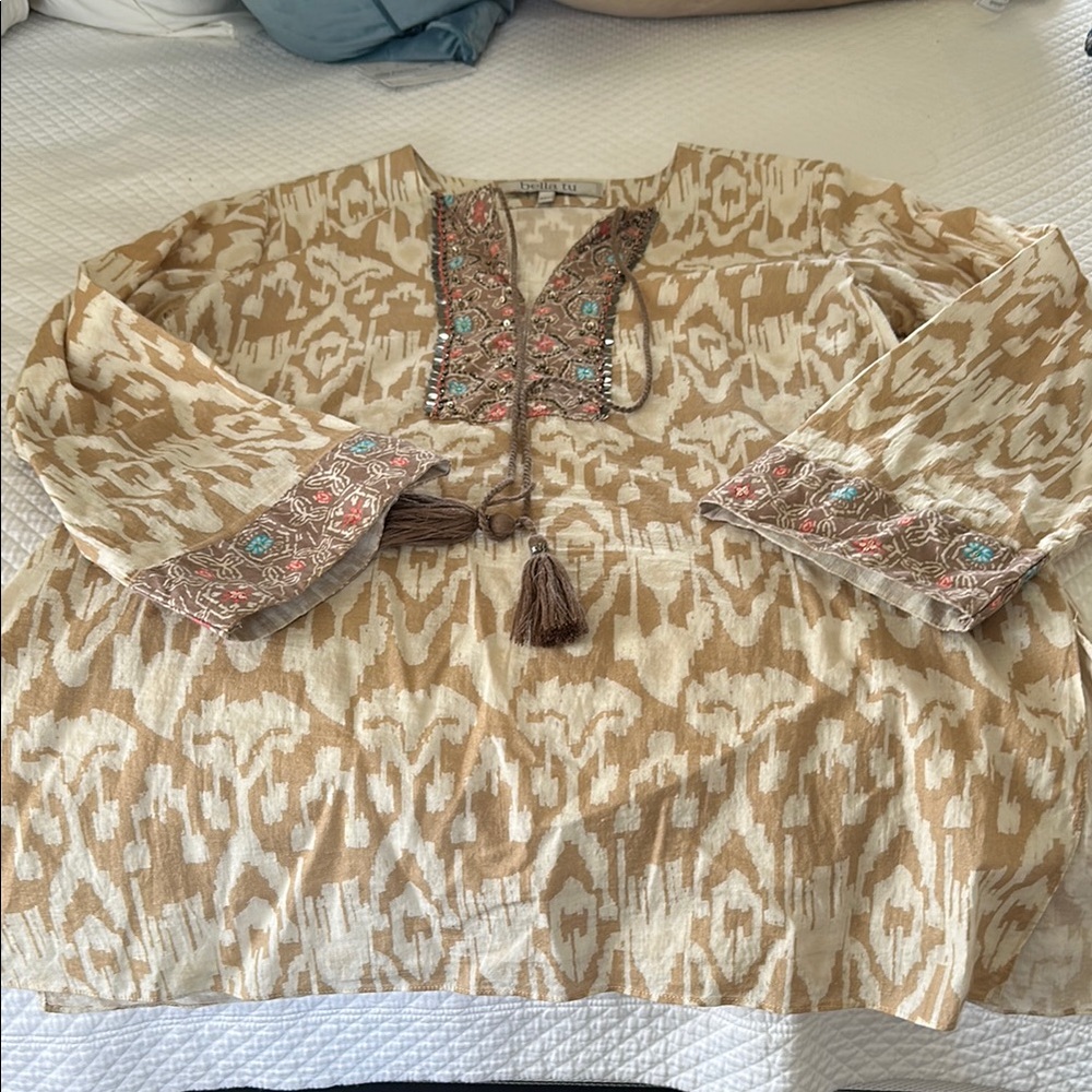 Embroidered Beige Boho Top